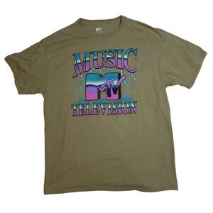 Vintage MTV Logo Graphic T-Shirt Men’s XL Tan Beige Preloved Retro 90s 2000s